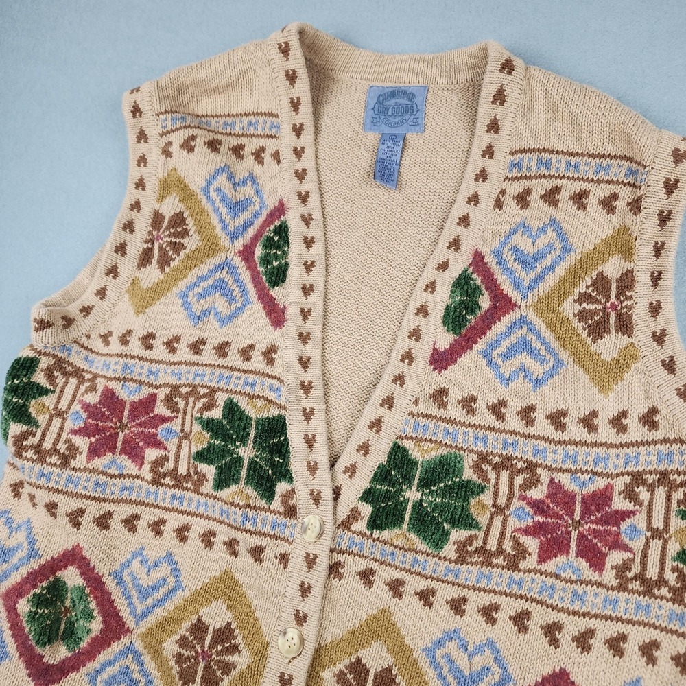 Vintage Cambridge Dry Goods Company Sweater Vest Womens Large Beige Fair Isle